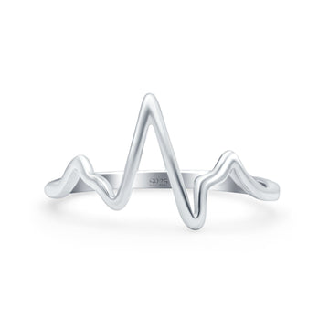 Heartbeat Rhodium Plated Band Solid 925 Sterling Silver Thumb Ring (11mm)